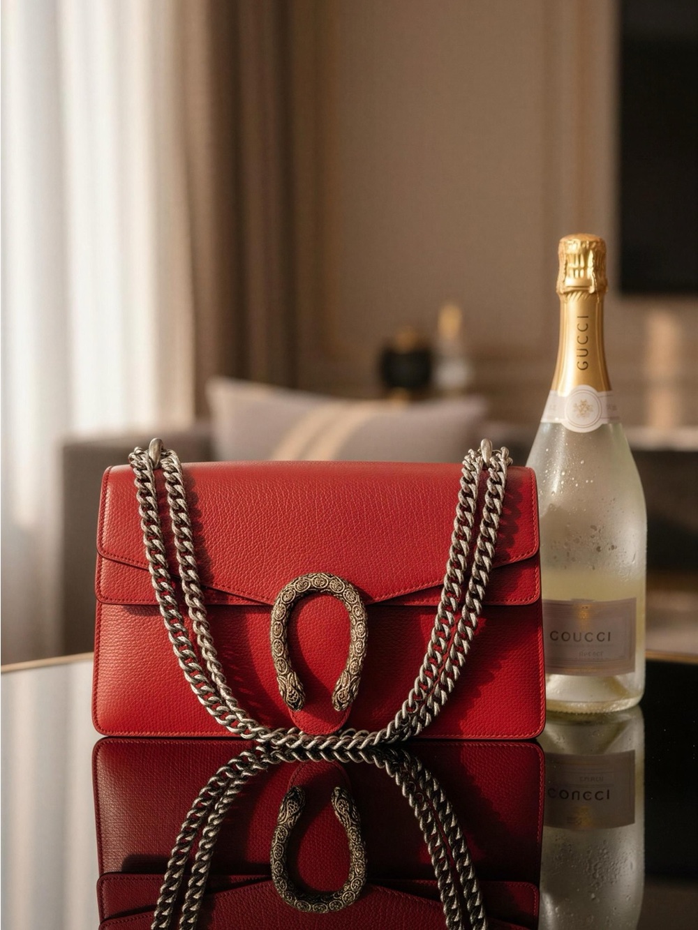 Gucci Dionysus Red Leather Shoulder Bag with Antique Silver Hardware